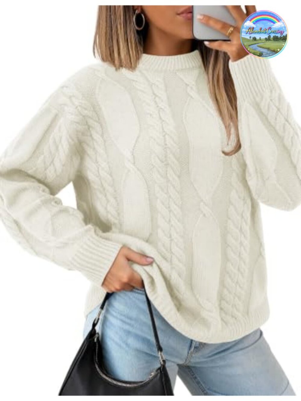 Women's Cable Knit Pullover Sweater Crewneck Long Sleeve